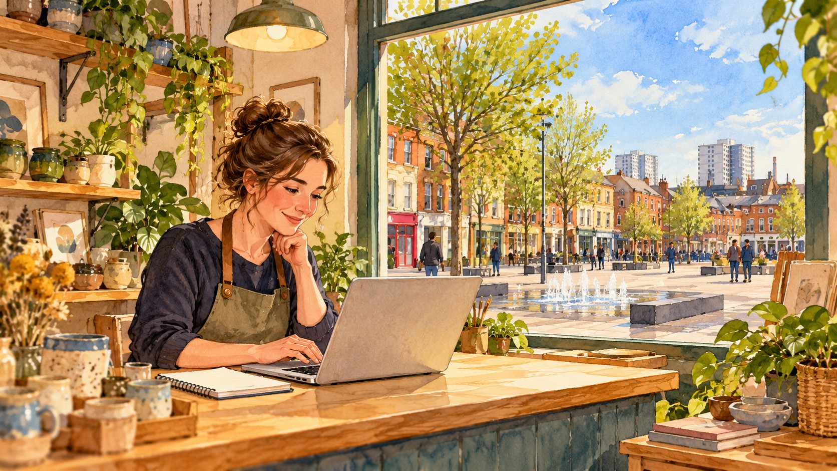 Artist’s impression of an anonymous Nottingham independent business owner preparing a local listing